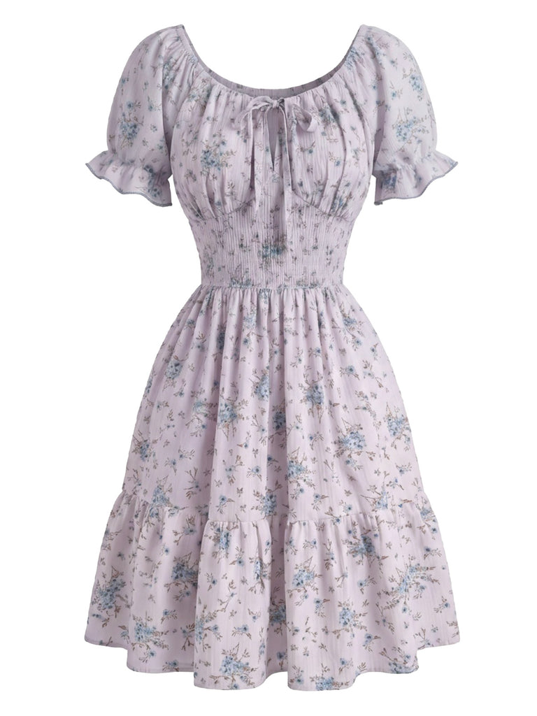 1950s Floral Square Neck Ruffle Dress 10