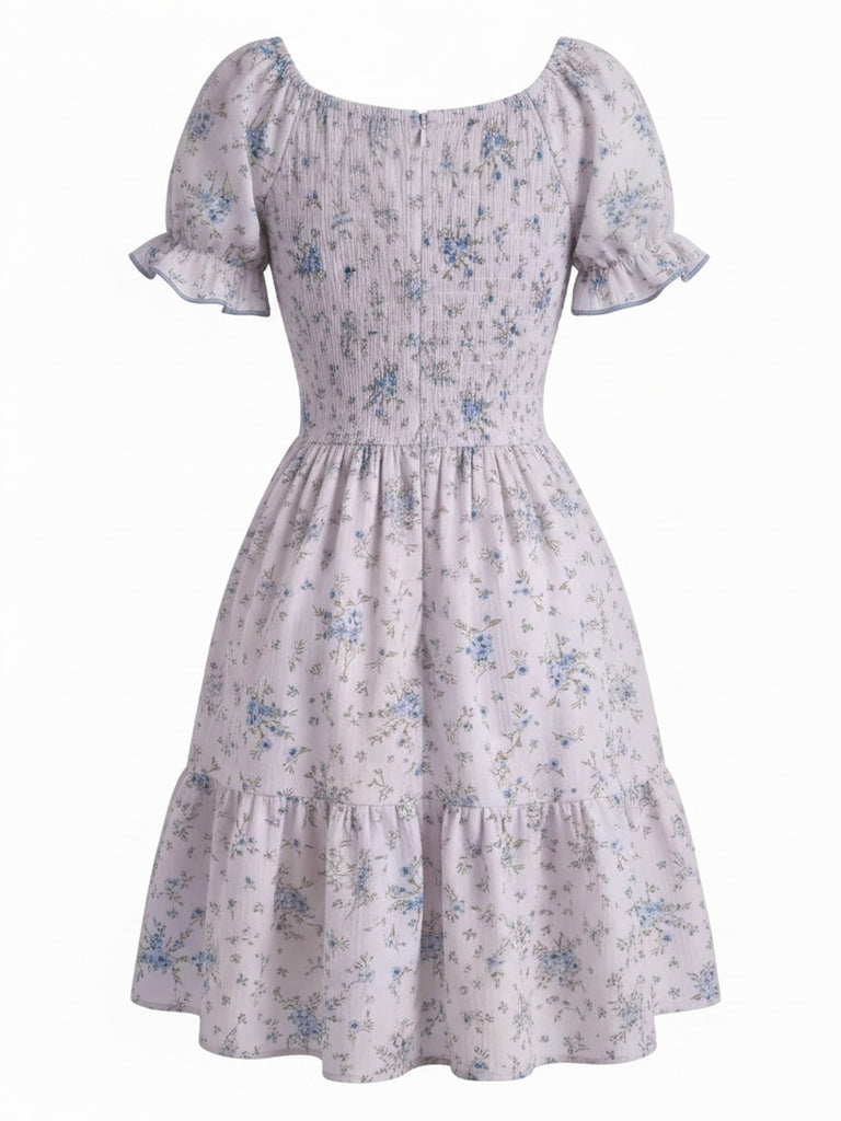 1950s Floral Square Neck Ruffle Dress 11