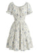 1950s Floral Square Neck Ruffle Dress