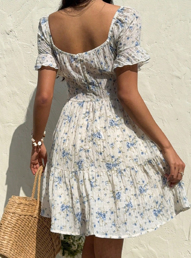 1950s Floral Square Neck Ruffle Dress 9
