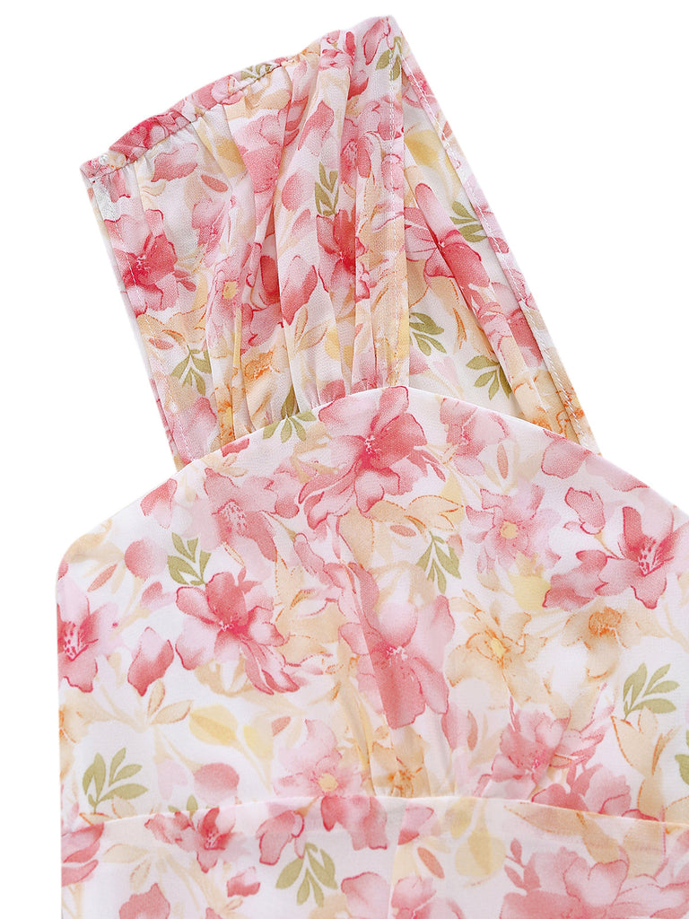 [Pre-Sale] Pink 1950s Floral Chiffon Bow Dress 7