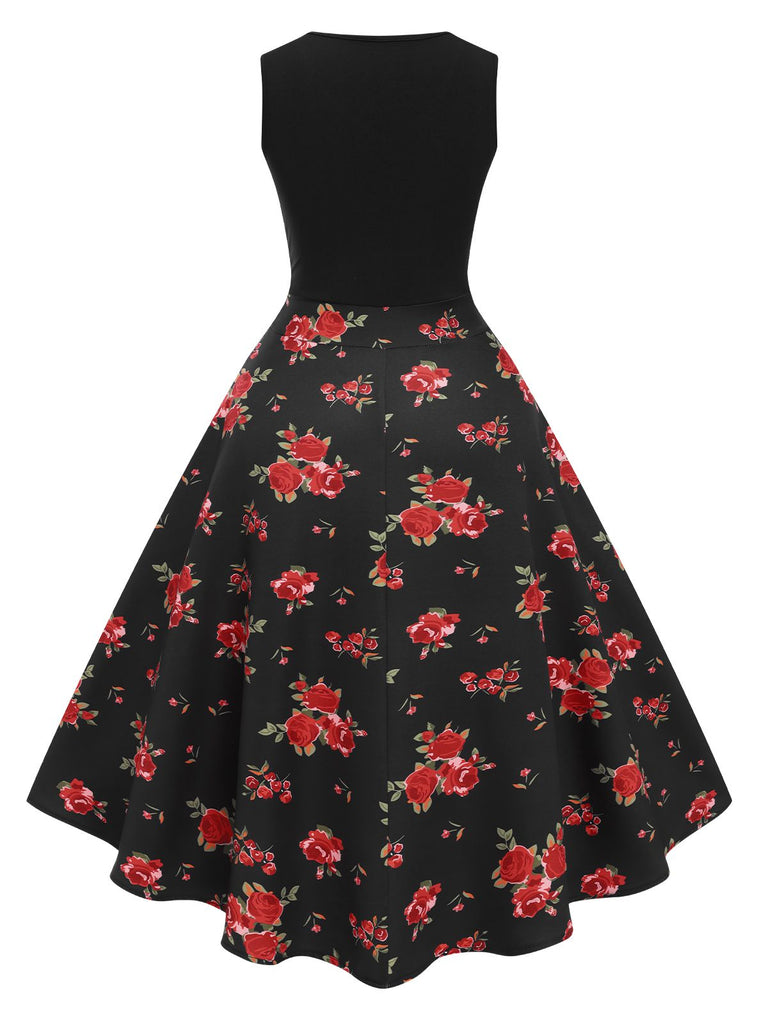She wears 1950s Floral Swing Dress with vintage grace