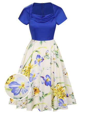 1950s Flowers Cowl Neck Patchwork Dress, vintage dress, retro fashion, rockabilly, pin-up fashion - perfect for women who love vintage and retro fashion