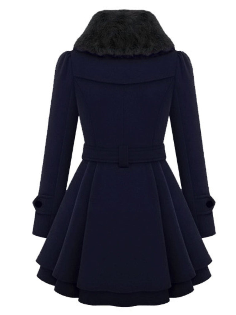 1950s Fur Collar Waisted Winter Coat - vintage fashion, retro style