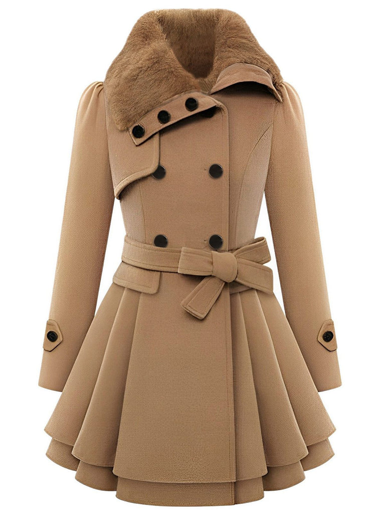 1950s Fur Collar Waisted Winter Coat - vintage fashion, retro style