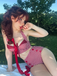 Red 1950s Gingham Halter Bowknot Bikini Set, vintage swimsuit, pin-up swimwear - perfect for women who love vintage and retro fashion