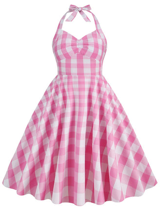 [Pre-Sale] [Plus Size] 1950s Gingham Halter Tie Flare Midi Dress, vintage dress, retro fashion, rockabilly, pin-up fashion - perfect for women who love vintage and retro fashion
