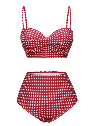 1950s Gingham Plaid Suspender Swimsuit, vintage swimsuit, pin-up swimwear - perfect for women who love vintage and retro fashion