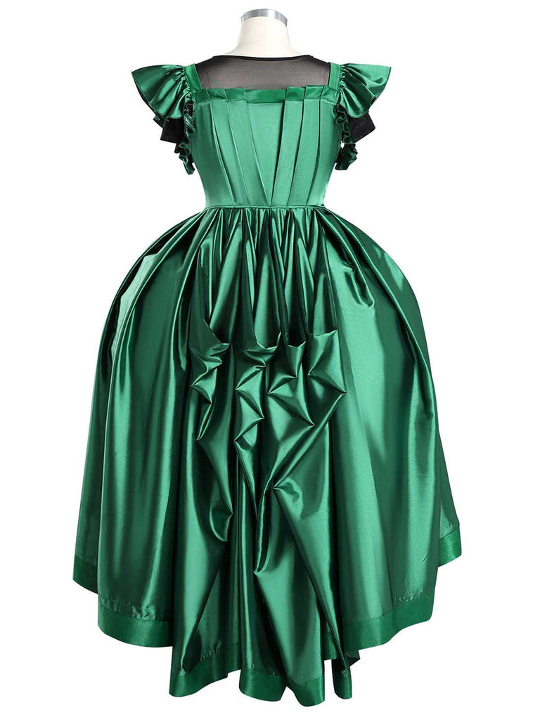 Green 1950s Wednesday Addams Inspired Satin Costume Set - vintage fashion, retro style, elegant red