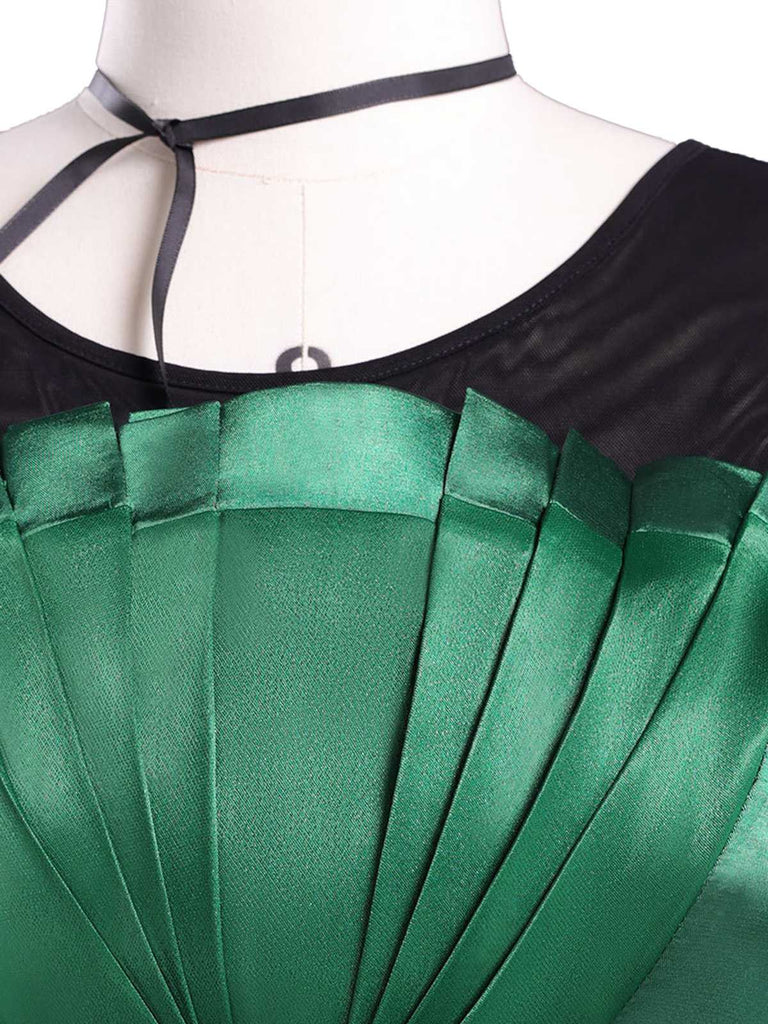 Green 1950s Wednesday Addams Inspired Satin Costume Set - vintage fashion, retro style, elegant red