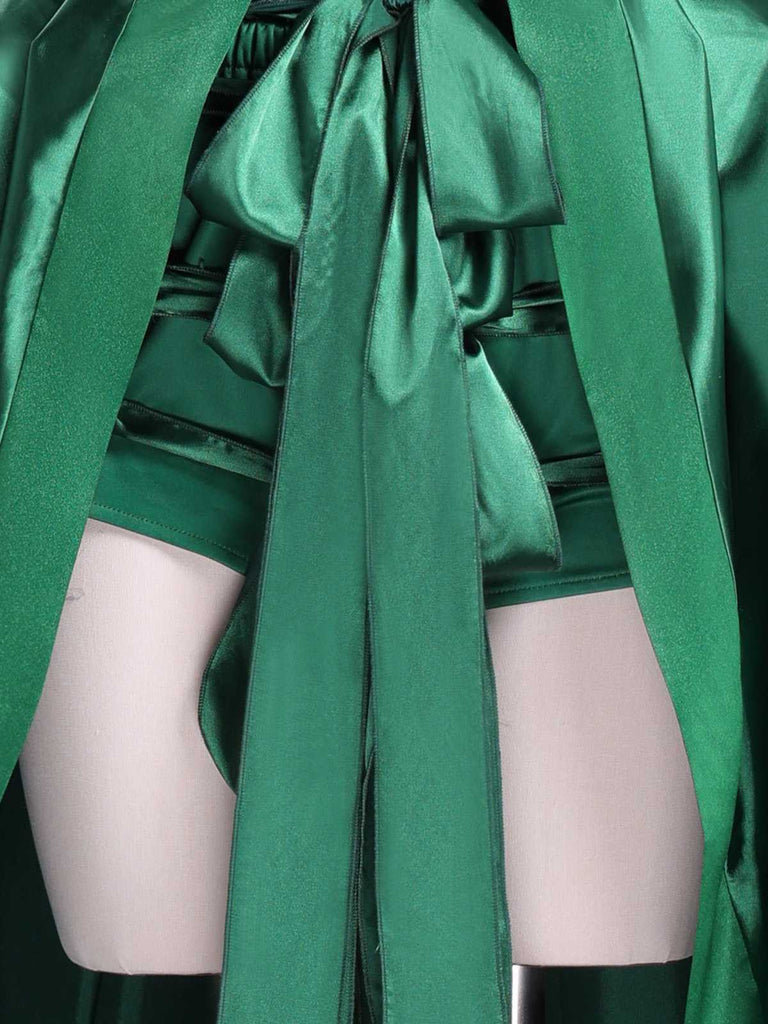 Green 1950s Wednesday Addams Inspired Satin Costume Set - vintage fashion, retro style, elegant red