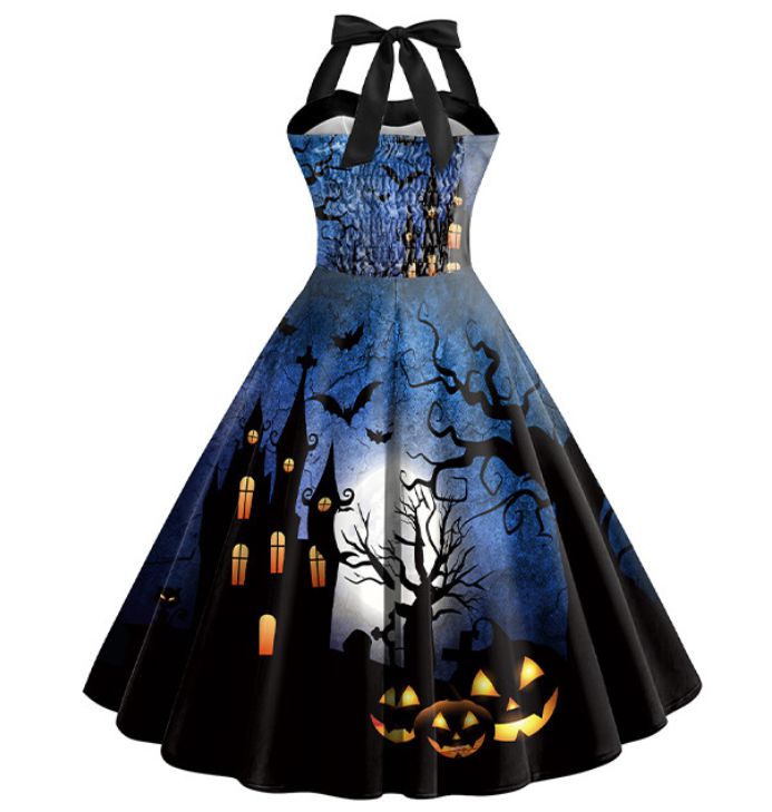 1950s Halloween Halter Waist Swing Dress — vintage elegance for the modern woman