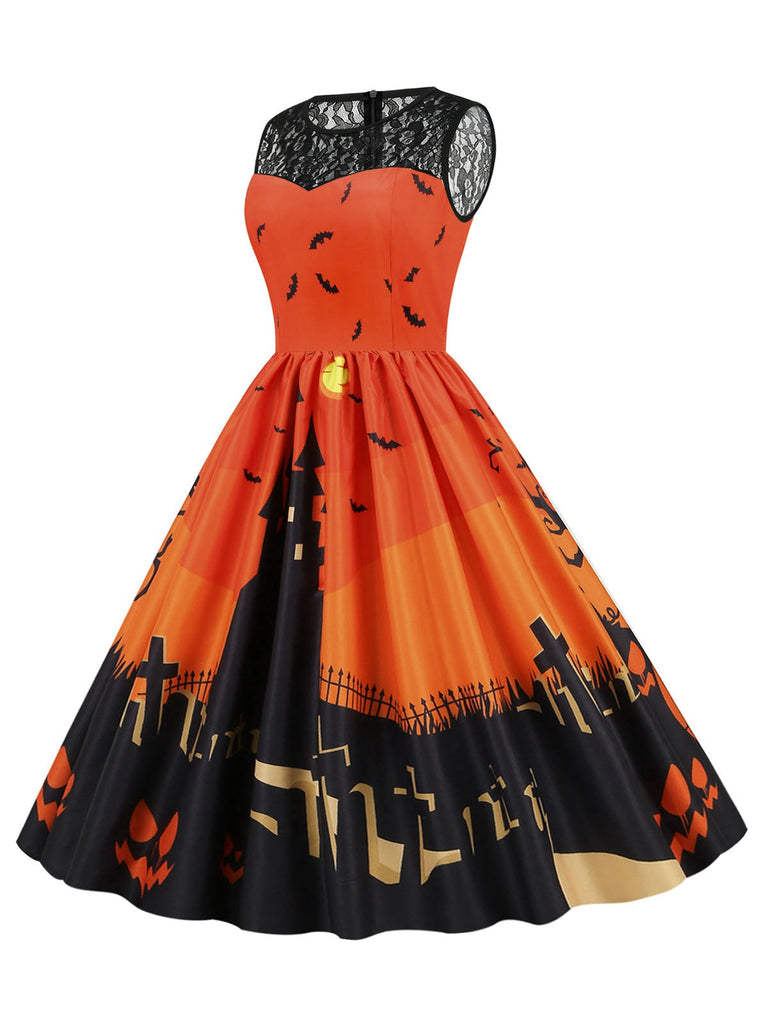 1950s Halloween Lace Patchwork Sleeveless Dress: where 1950s romance meets her modern spirit