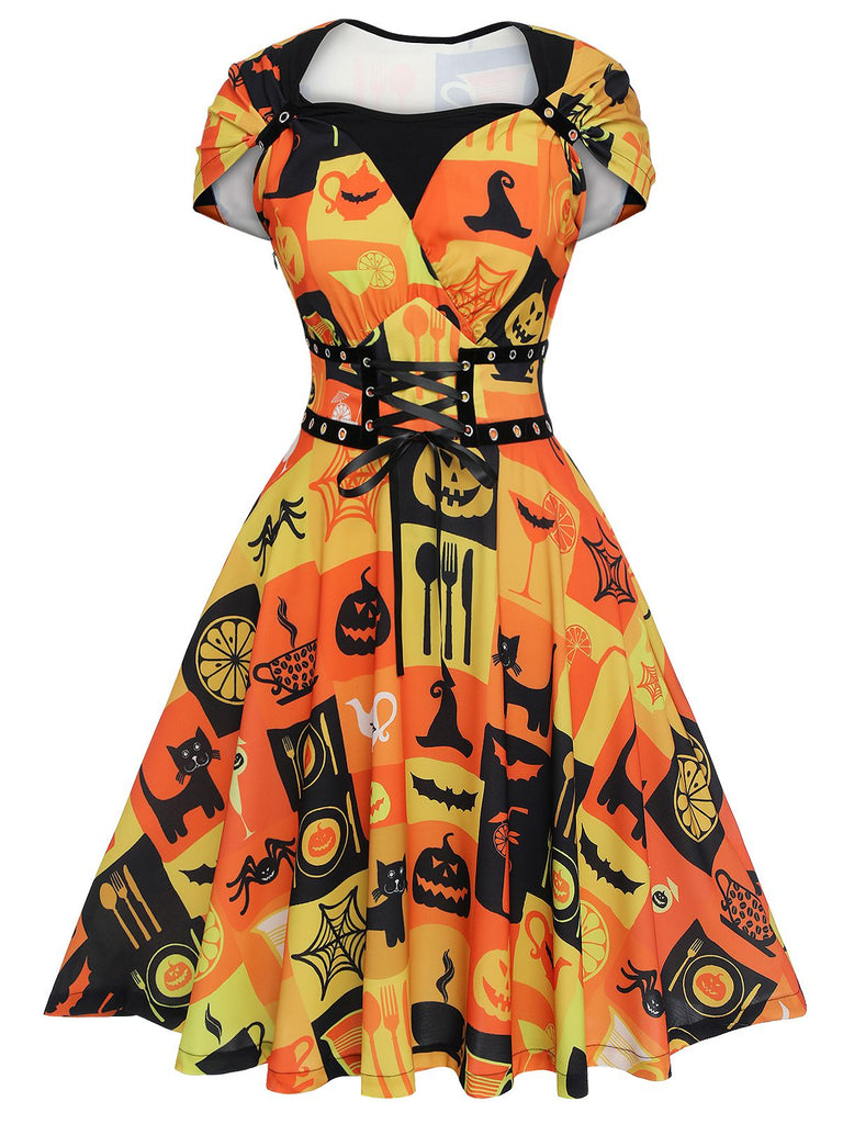 1950s Halloween Lace-Up Peter Pan Collar Dress, vintage dress, retro fashion, rockabilly, pin-up fashion - perfect for women who love vintage and retro fashion