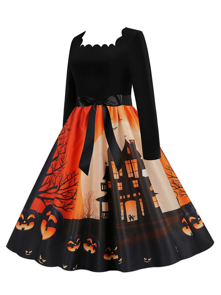 1950s Halloween Patchwork Long Sleeves Dress: where 1950s romance meets her modern spirit