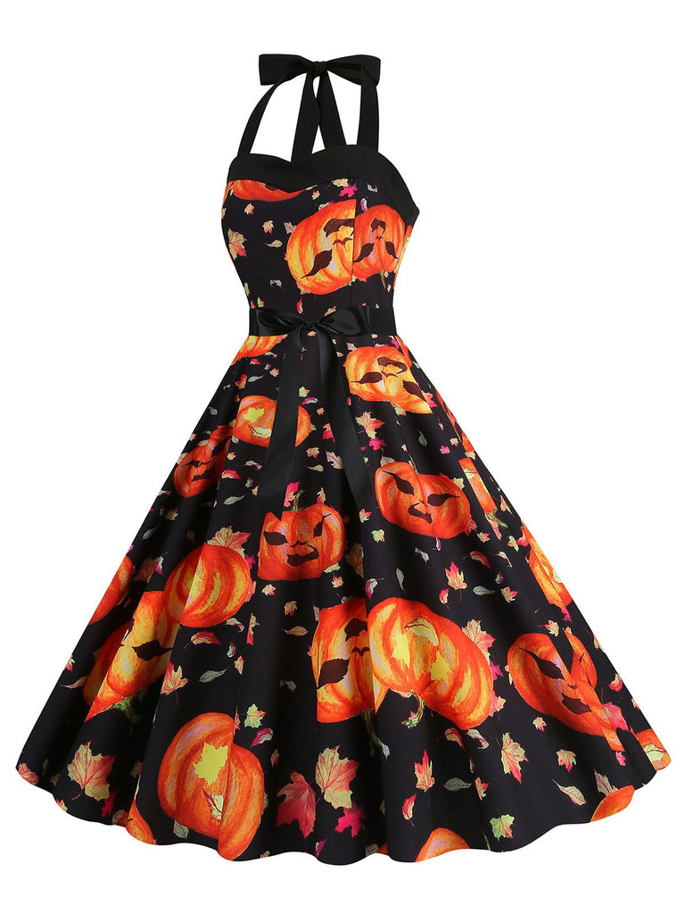 1950s Halloween Pumpkin Face Halter Dress: where 1950s romance meets her modern spirit