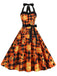 1950s Halloween Pumpkin Face Halter Dress: where 1950s romance meets her modern spirit