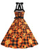 1950s Halloween Pumpkin Face Halter Dress — the kind of 1950s dress that makes strangers smile