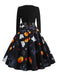1950s Halloween Pumpkin Spiderweb Petal Neck Dress - vintage dress, retro fashion, rockabilly