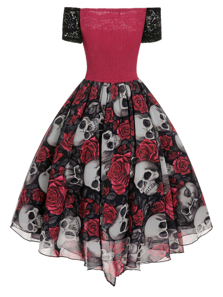 1950s Halloween Skull Rose Lace Mesh Dress — vintage elegance for the modern woman