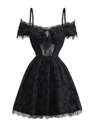 1950s Halloween Spider Web & Cross Textured Dress - vintage dress, retro fashion, rockabilly
