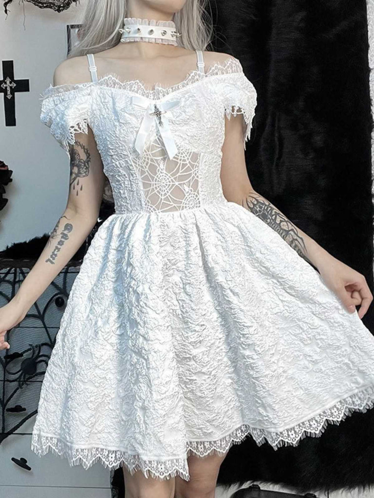 1950s Halloween Spider Web & Cross Textured Dress - vintage dress, retro fashion, rockabilly