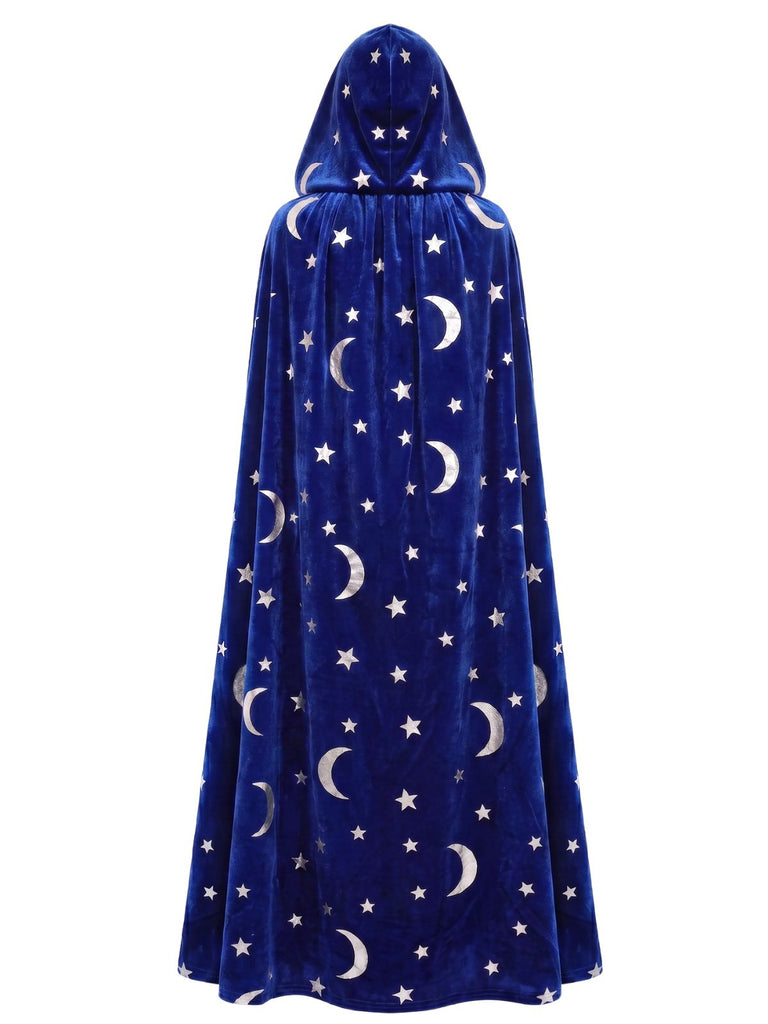 1950s Halloween Star & Moon Velvet Long Hooded Cape, vintage fashion, retro style - perfect for women who love vintage and retro fashion