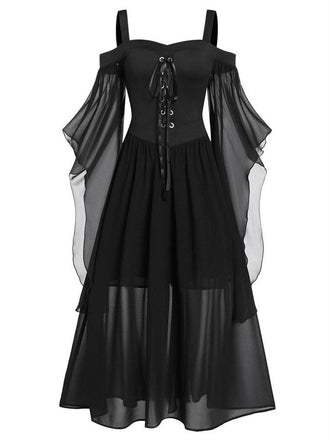 1950s Halloween Witch Transparent Sleeves Strap Dress: timeless style reimagined