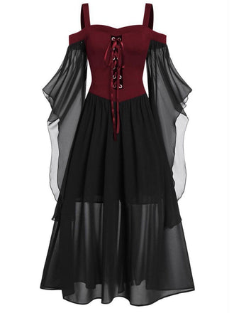 1950s Halloween Witch Transparent Sleeves Strap Dress: timeless style reimagined