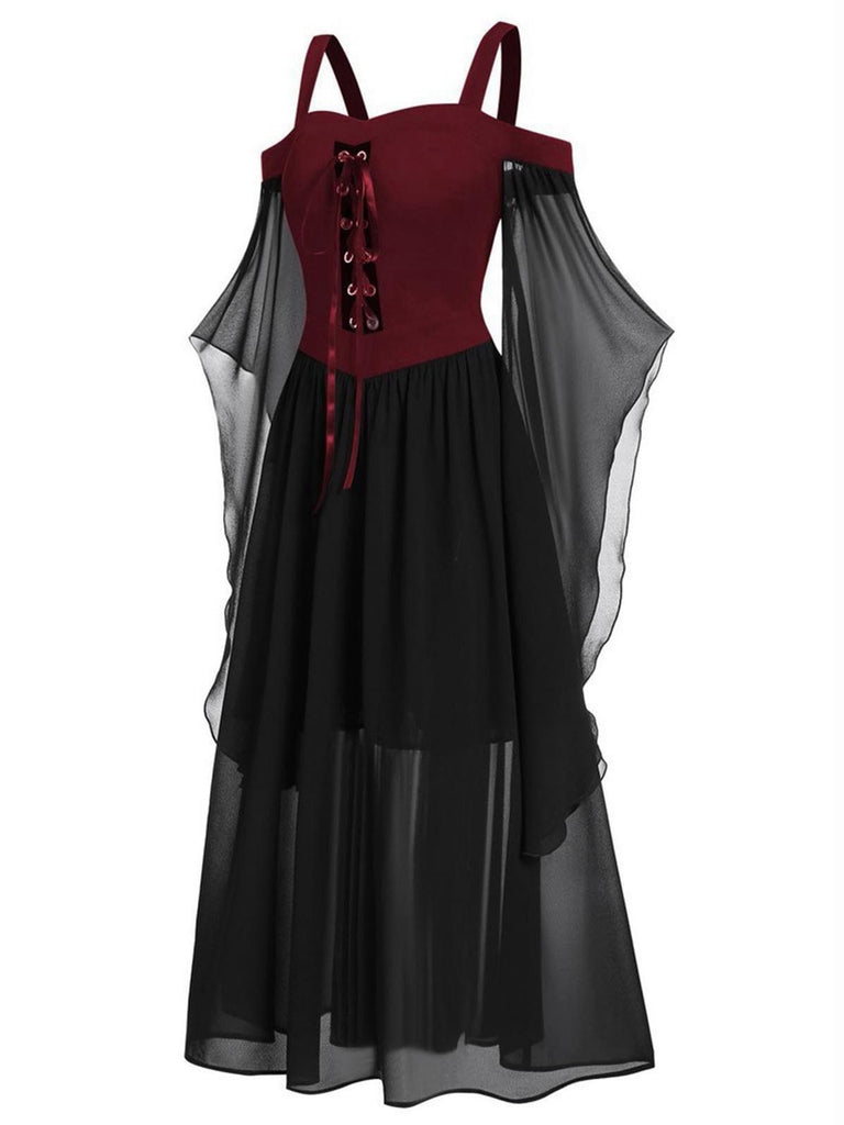 1950s Halloween Witch Transparent Sleeves Strap Dress: timeless style reimagined