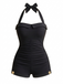 1950s Halter Bowknot One-piece Swimsuit - vintage swimwear, retro beach style for women