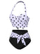 This 1950s Halter Contrast Polka Dots Swimsuit carries 1950s vacation dreams in every stitch