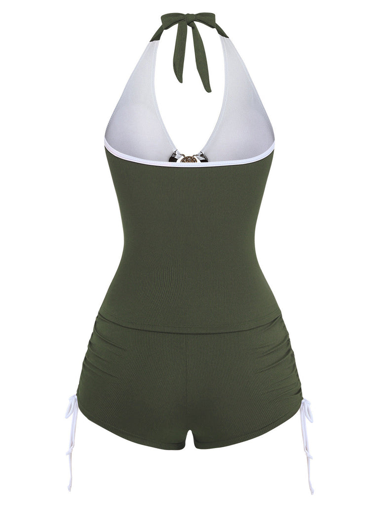 Light Coffee 1950s Sleeveless Drawstring Shorts Bikini Set, vintage swimsuit, pin-up swimwear - perfect for women who love vintage and retro fashion