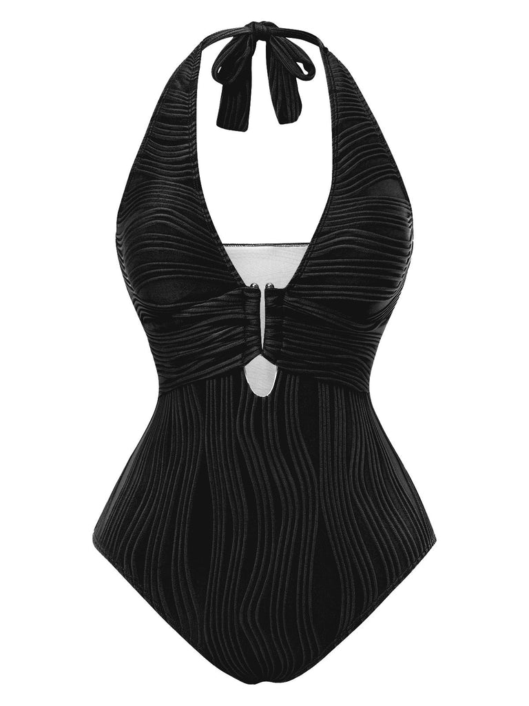 1950s Halter Hollow U-Ring Textured Swimsuit — 195