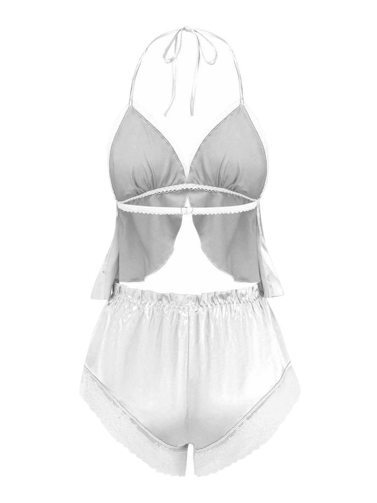 1950s Halter Lace Satin Pajama Set - vintage fashion, retro style