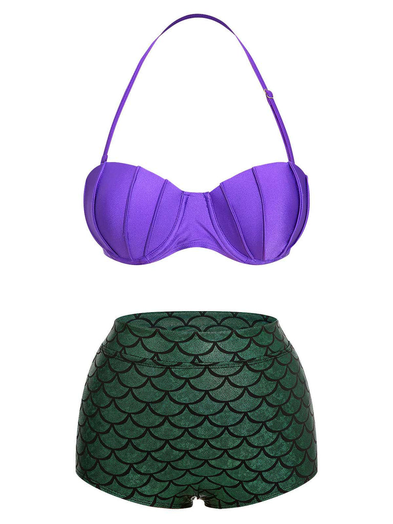1950s Halter Mermaid Scales Swimsuit, vintage swimsuit, pin-up swimwear - perfect for women who love vintage and retro fashion