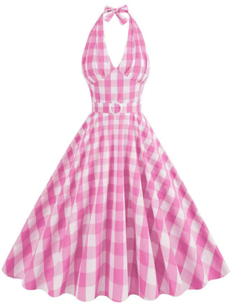 1950s Halter Plaid Belted Swing Dress: timeless style reimagined