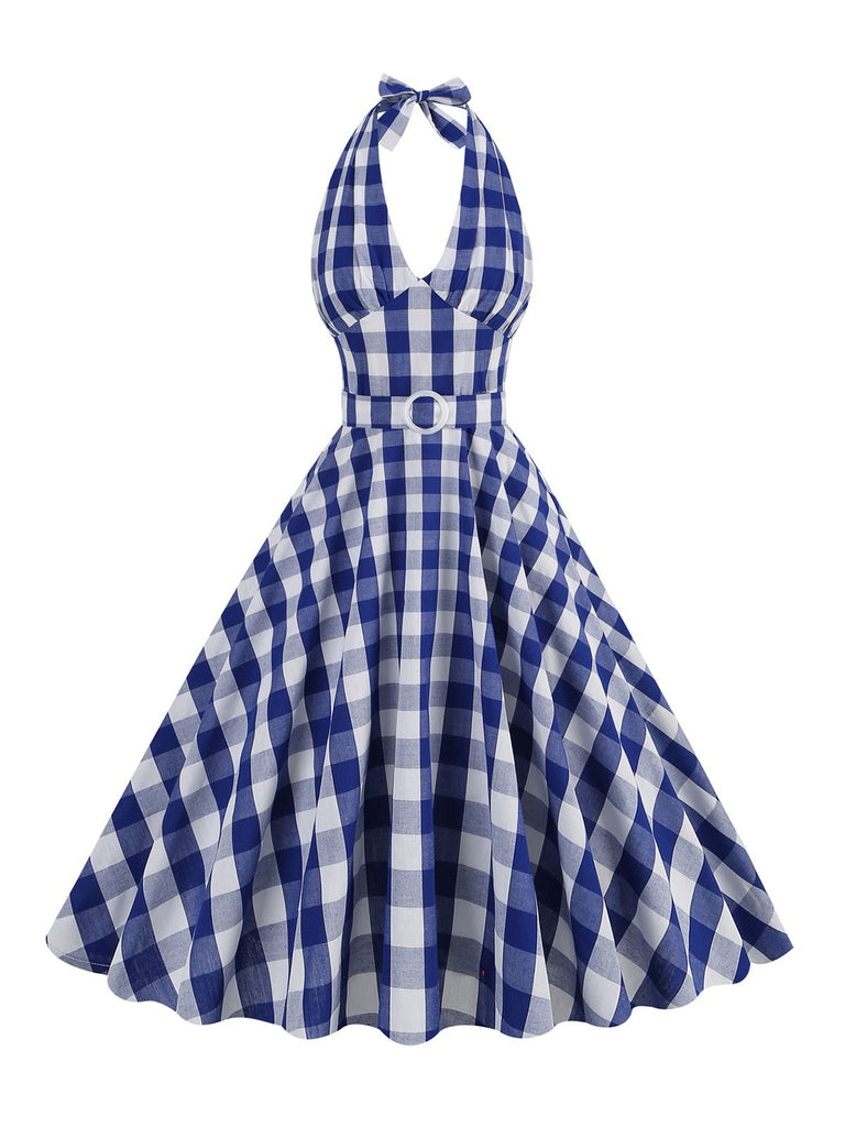 1950s Halter Plaid Belted Swing Dress — vintage elegance for the modern woman