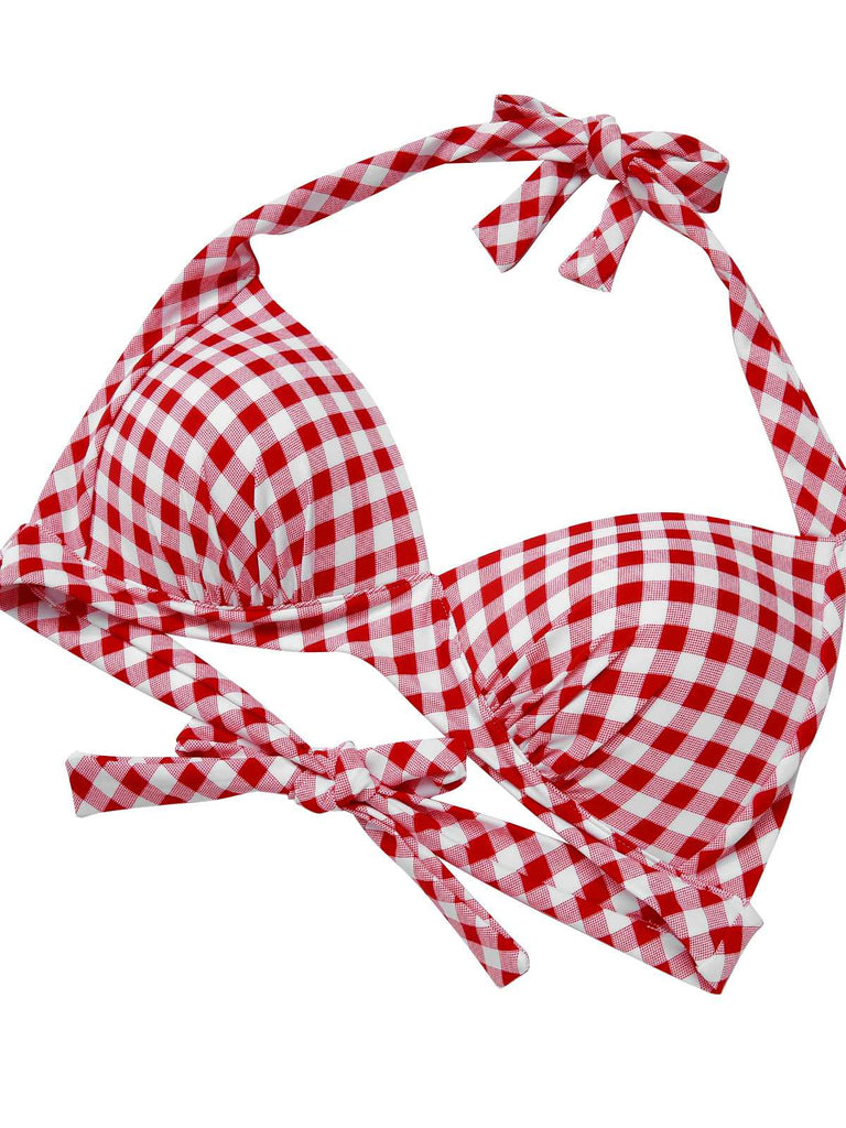 1950s Halter Plaids Lace-Up Swimsuit, vintage swimsuit, pin-up swimwear - perfect for women who love vintage and retro fashion