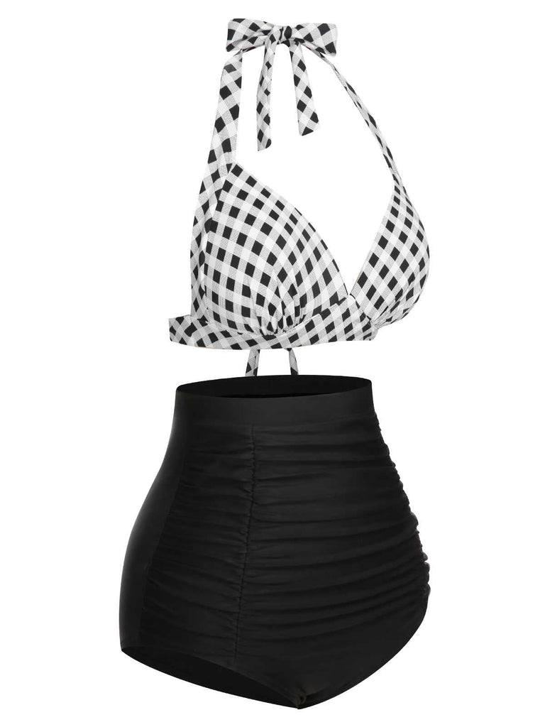 1950s Halter Plaids Lace-Up Swimsuit, vintage swimsuit, pin-up swimwear - perfect for women who love vintage and retro fashion