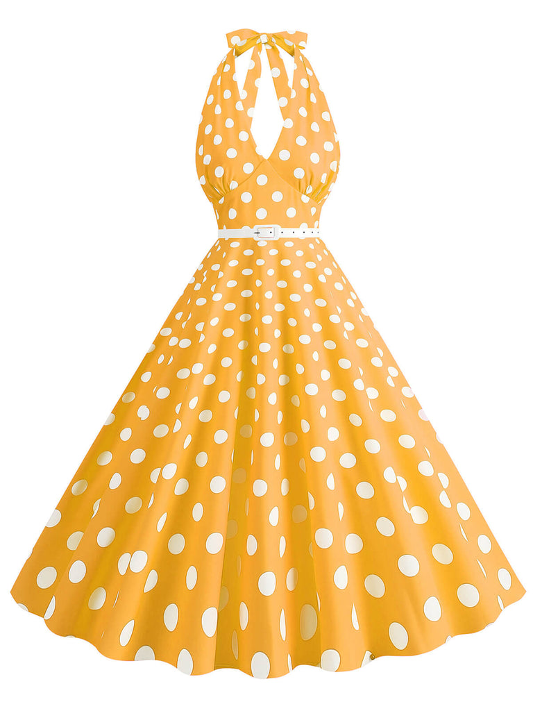 1950s Halter Polka Dot Print Swing Dress, vintage dress, retro fashion, rockabilly, pin-up fashion - perfect for women who love vintage and retro fashion