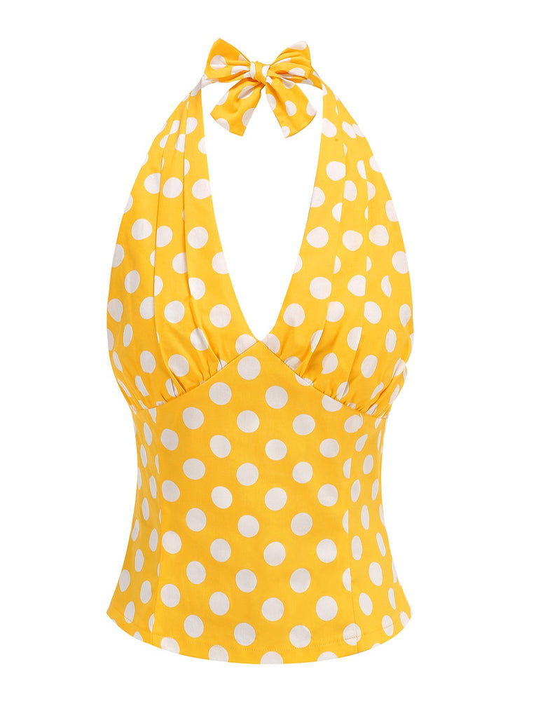 1950s Halter Polka Dots Backless Top - vintage fashion, retro style