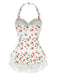 1950s Halter Strawberry Lace Bow Swimdress - vintage dress, retro fashion, rockabilly