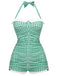 1950s Halter Striped Polka Dot Bowknot One-piece Swimsuit | vintage swimwear, retro swimsuit, pin-up style - perfect for retro fashion enthusiasts