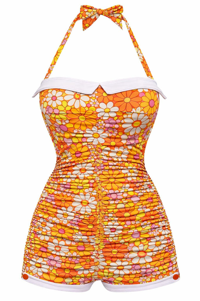 1950s Halter Striped Polka Dot Bowknot One-piece Swimsuit: beautiful vintage swimwear, retro swimsuit, pin-up style with timeless appeal