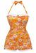 1950s Halter Striped Polka Dot Bowknot One-piece Swimsuit: beautiful vintage swimwear, retro swimsuit, pin-up style with timeless appeal