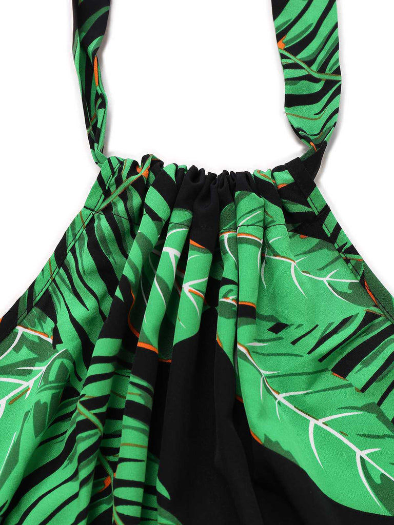 1950s Halter Tropical Palm-Leaf Romper - vintage jumpsuit, retro fashion