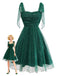 Green 1950s Glitter Shoulder Tie Ruched Dress - vintage dress, retro fashion, rockabilly