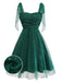 Green 1950s Glitter Shoulder Tie Ruched Dress - vintage dress, retro fashion, rockabilly