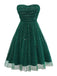 Green 1950s Glitter Shoulder Tie Ruched Dress - vintage dress, retro fashion, rockabilly